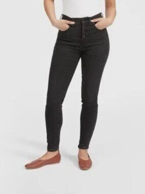 Everlane Authentic Stretch High Rise Slim Button Fly Jean Black 30 Ankle Classic